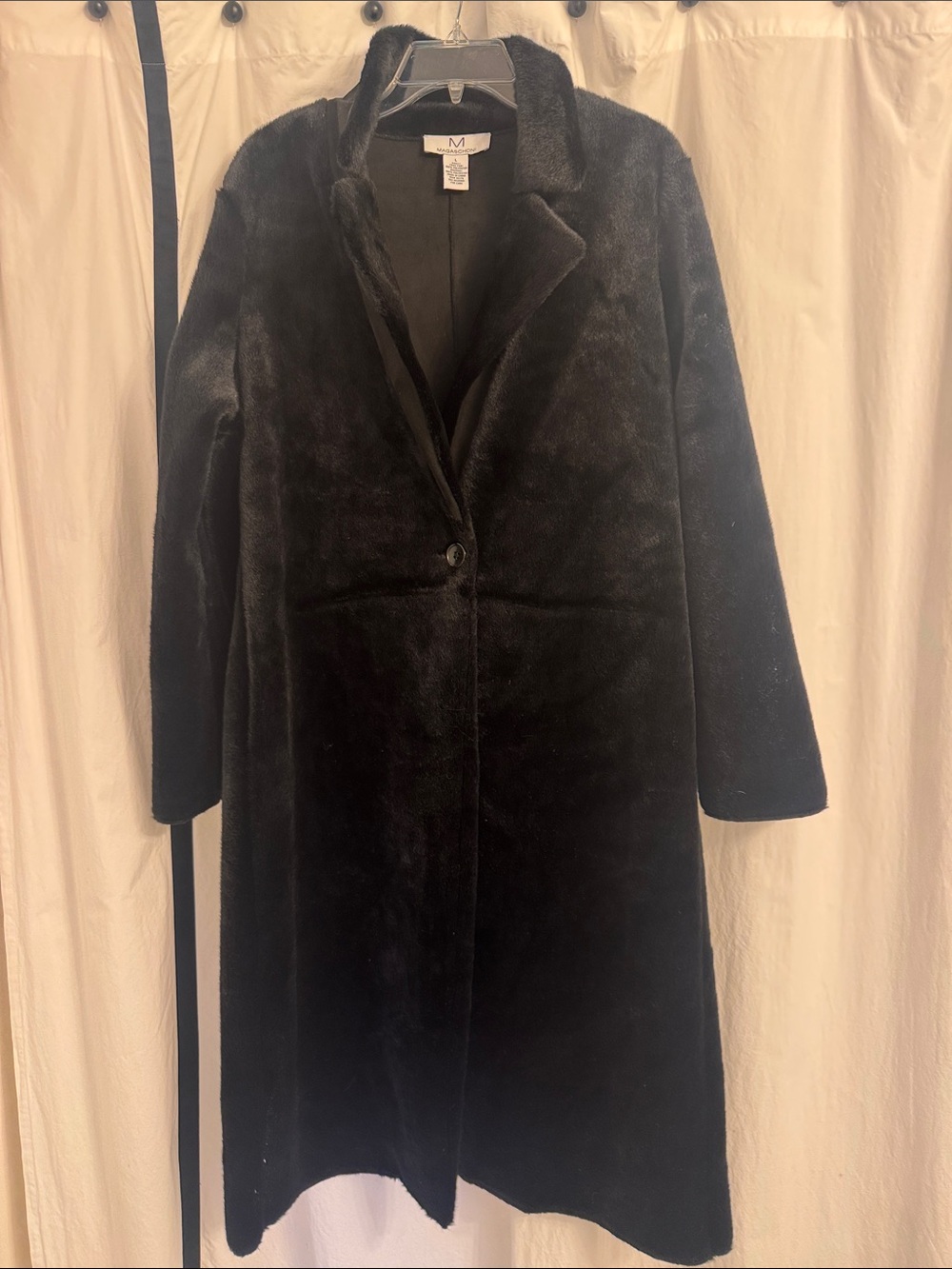 Magaschoni mid Length Black Faux Fur Coat Large new